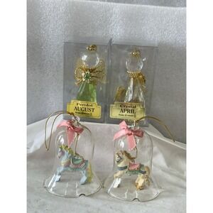 Vintage Carousel Horse Glass Bell Ornament X2 - Hand‎ Painted - Porcelain Bisque